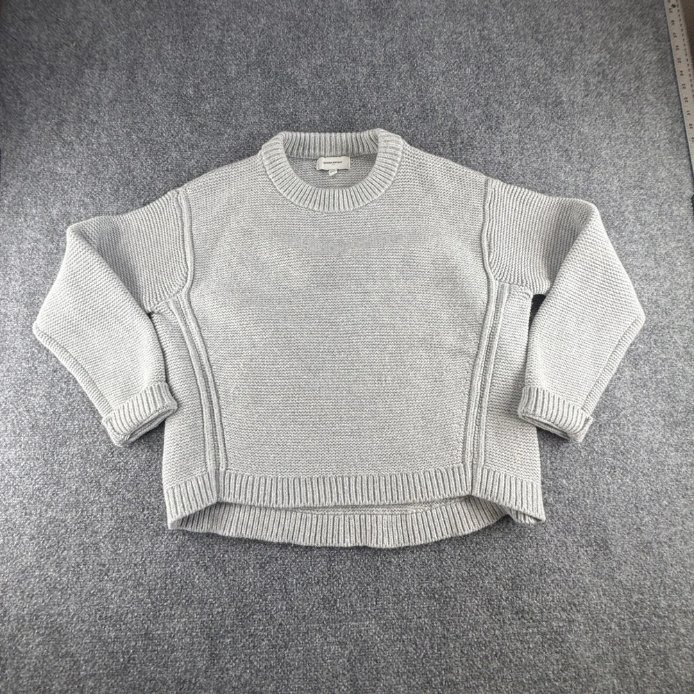 Banana Republic Gray Chunky Knit Crew Neck Sweater Womens Medium High Low Hem